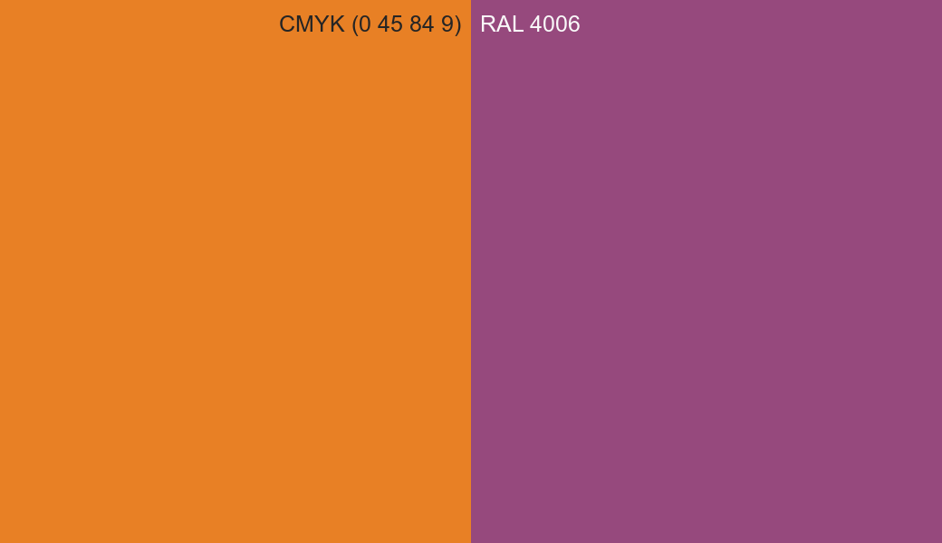 CMYK Color CMYK (0 45 84 9) vs RAL 4006 side by side comparison CMYK Color CMYK (0 45 84 9) vs RAL 4006 side by side comparison