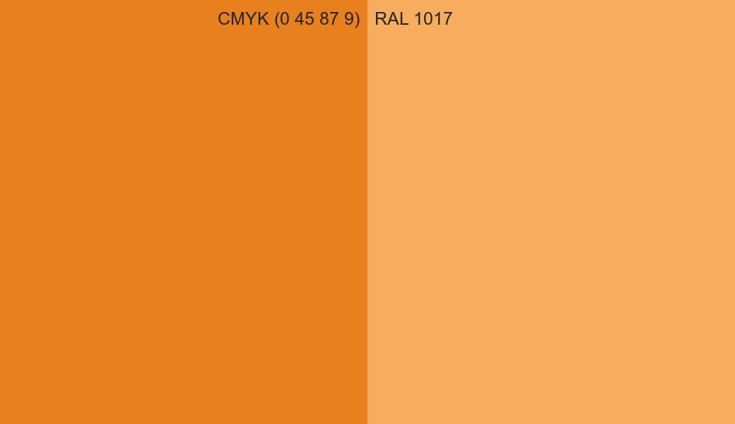 CMYK Color CMYK (0 45 87 9) vs RAL 1017 side by side comparison CMYK Color CMYK (0 45 87 9) vs RAL 1017 side by side comparison