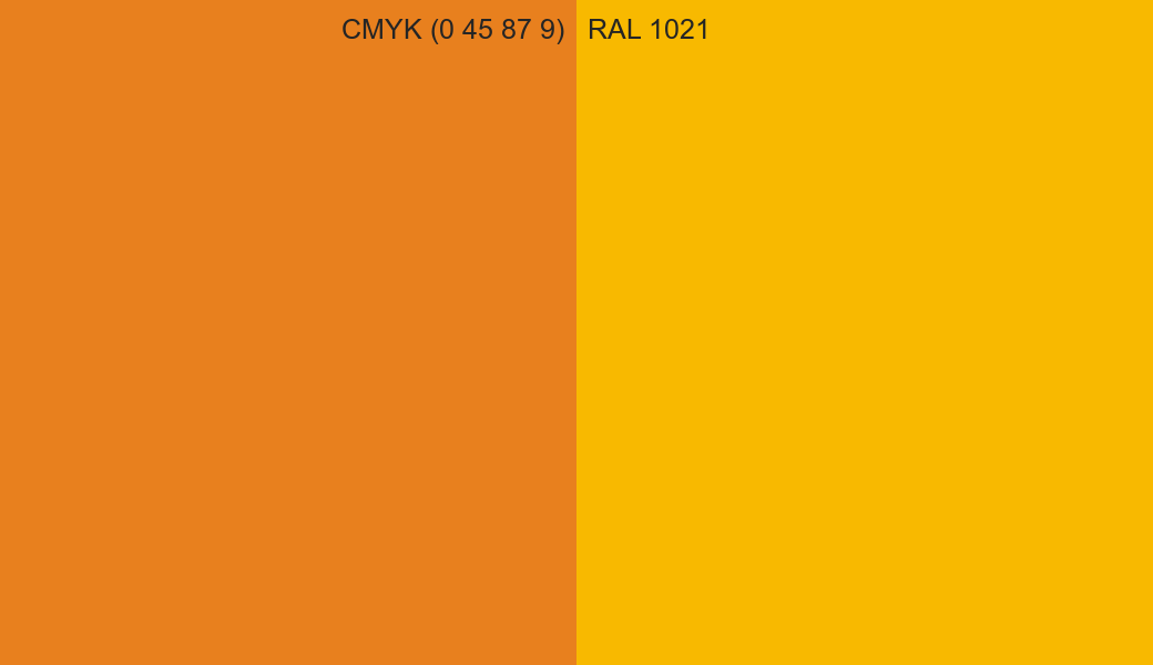 CMYK Color CMYK (0 45 87 9) vs RAL 1021 side by side comparison CMYK Color CMYK (0 45 87 9) vs RAL 1021 side by side comparison