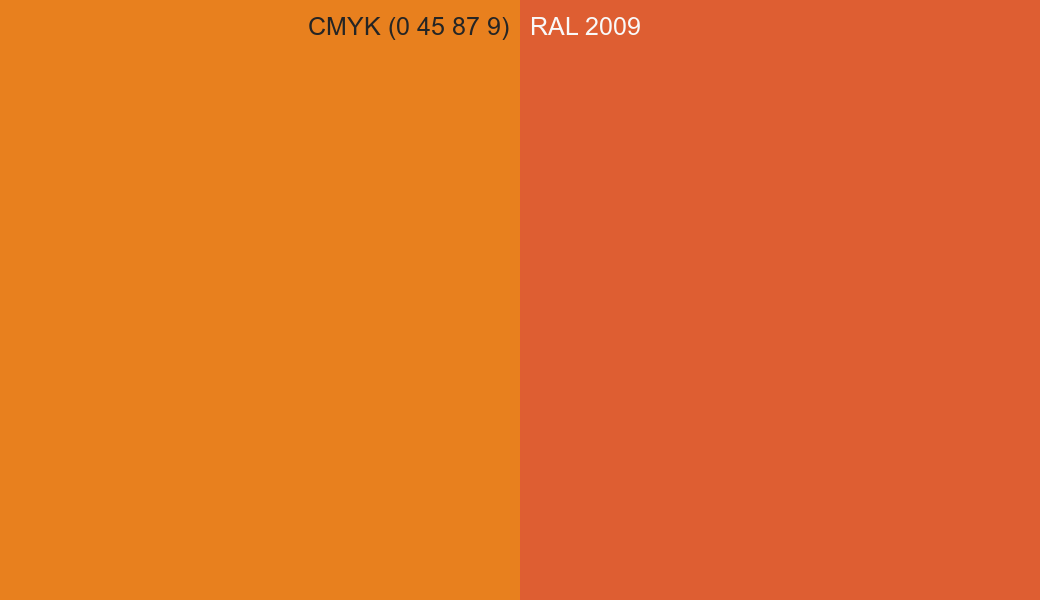CMYK Color CMYK (0 45 87 9) vs RAL 2009 side by side comparison CMYK Color CMYK (0 45 87 9) vs RAL 2009 side by side comparison