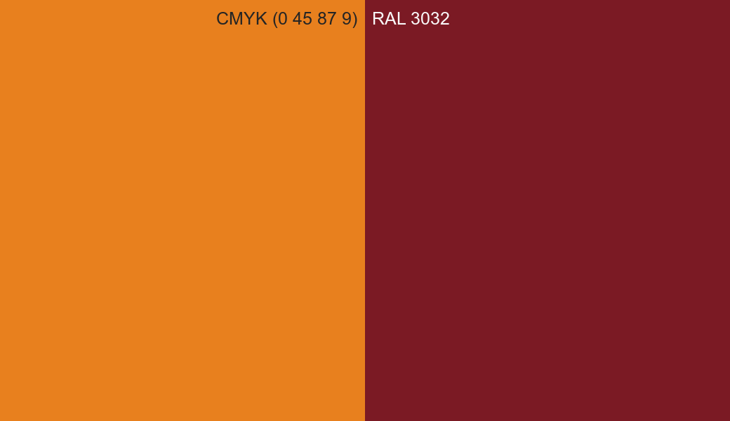 CMYK Color CMYK (0 45 87 9) vs RAL 3032 side by side comparison CMYK Color CMYK (0 45 87 9) vs RAL 3032 side by side comparison