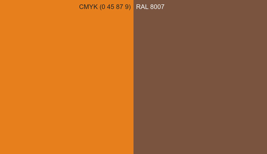 CMYK Color CMYK (0 45 87 9) vs RAL 8007 side by side comparison CMYK Color CMYK (0 45 87 9) vs RAL 8007 side by side comparison