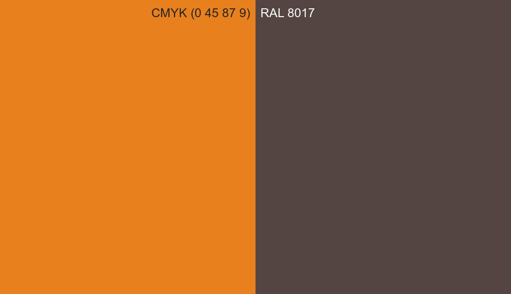CMYK Color CMYK (0 45 87 9) vs RAL 8017 side by side comparison CMYK Color CMYK (0 45 87 9) vs RAL 8017 side by side comparison