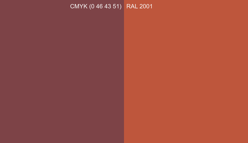 CMYK Color CMYK (0 46 43 51) vs RAL 2001 side by side comparison CMYK Color CMYK (0 46 43 51) vs RAL 2001 side by side comparison