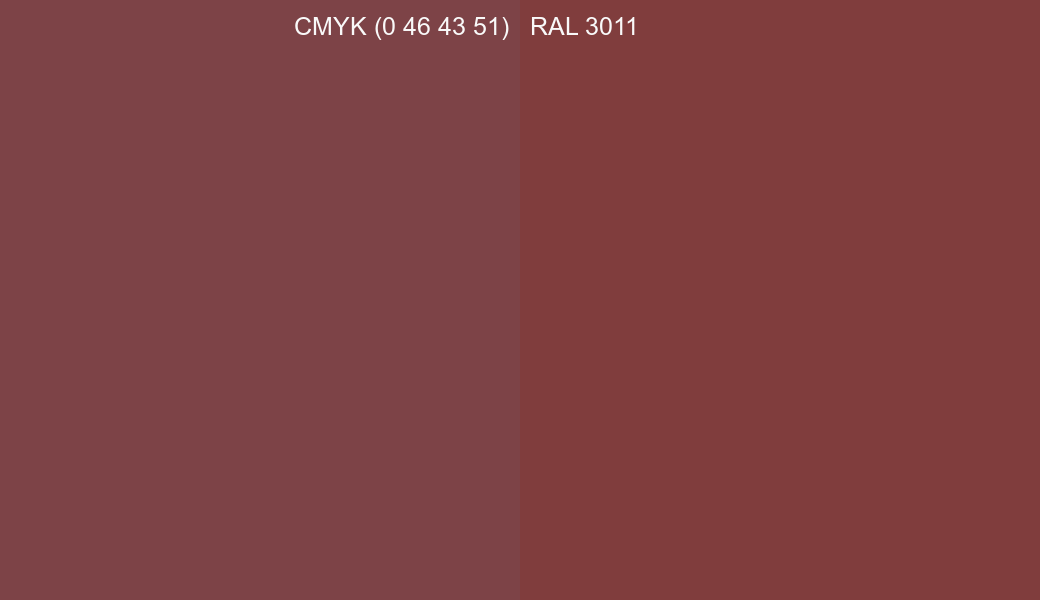CMYK Color CMYK (0 46 43 51) vs RAL 3011 side by side comparison CMYK Color CMYK (0 46 43 51) vs RAL 3011 side by side comparison