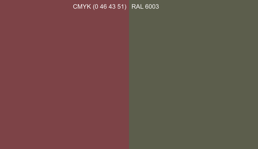 CMYK Color CMYK (0 46 43 51) vs RAL 6003 side by side comparison CMYK Color CMYK (0 46 43 51) vs RAL 6003 side by side comparison