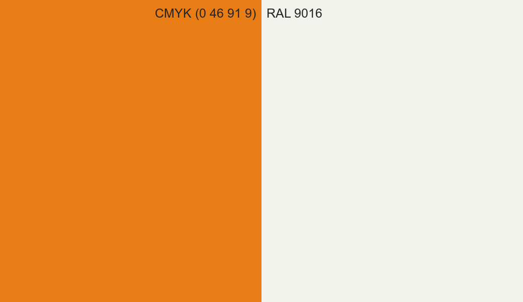 CMYK Color CMYK (0 46 91 9) vs RAL 9016 side by side comparison CMYK Color CMYK (0 46 91 9) vs RAL 9016 side by side comparison