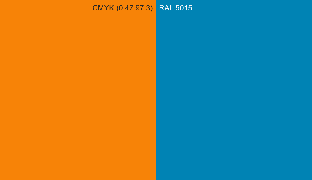 CMYK Color CMYK (0 47 97 3) vs RAL 5015 side by side comparison CMYK Color CMYK (0 47 97 3) vs RAL 5015 side by side comparison