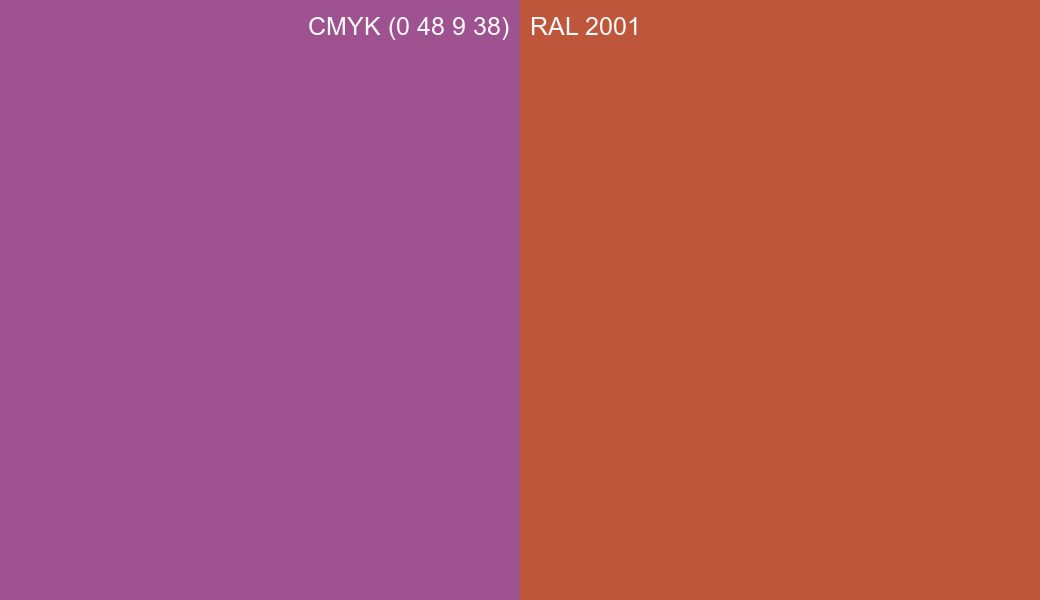 CMYK Color CMYK (0 48 9 38) vs RAL 2001 side by side comparison CMYK Color CMYK (0 48 9 38) vs RAL 2001 side by side comparison