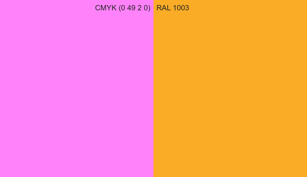 CMYK Color CMYK (0 49 2 0) vs RAL 1003 side by side comparison CMYK Color CMYK (0 49 2 0) vs RAL 1003 side by side comparison