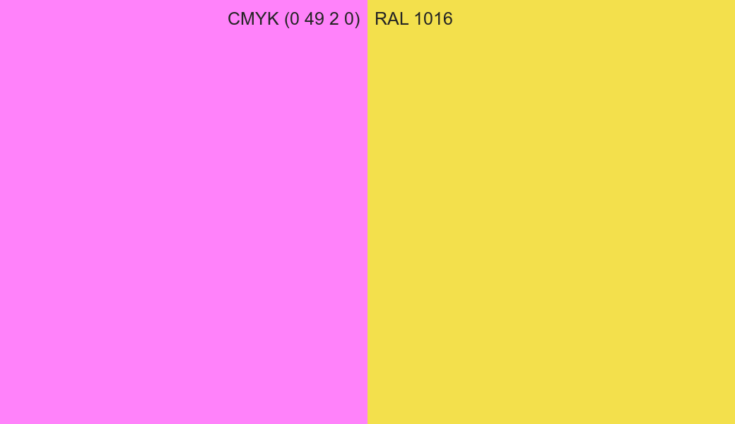 CMYK Color CMYK (0 49 2 0) vs RAL 1016 side by side comparison CMYK Color CMYK (0 49 2 0) vs RAL 1016 side by side comparison