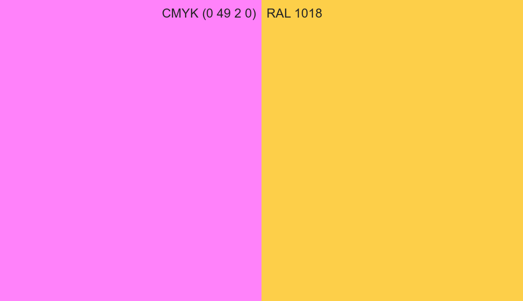 CMYK Color CMYK (0 49 2 0) vs RAL 1018 side by side comparison CMYK Color CMYK (0 49 2 0) vs RAL 1018 side by side comparison