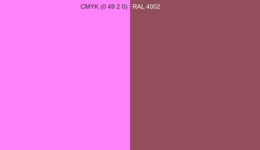CMYK Color CMYK (0 49 2 0) vs RAL 4002 side by side comparison CMYK Color CMYK (0 49 2 0) vs RAL 4002 side by side comparison
