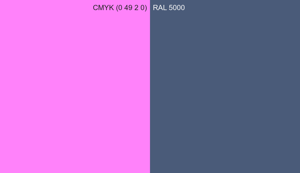 CMYK Color CMYK (0 49 2 0) vs RAL 5000 side by side comparison CMYK Color CMYK (0 49 2 0) vs RAL 5000 side by side comparison