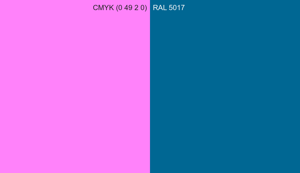 CMYK Color CMYK (0 49 2 0) vs RAL 5017 side by side comparison CMYK Color CMYK (0 49 2 0) vs RAL 5017 side by side comparison