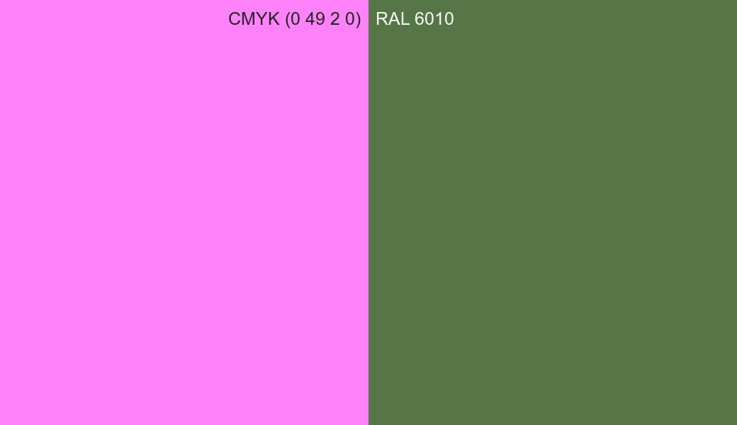 CMYK Color CMYK (0 49 2 0) vs RAL 6010 side by side comparison CMYK Color CMYK (0 49 2 0) vs RAL 6010 side by side comparison