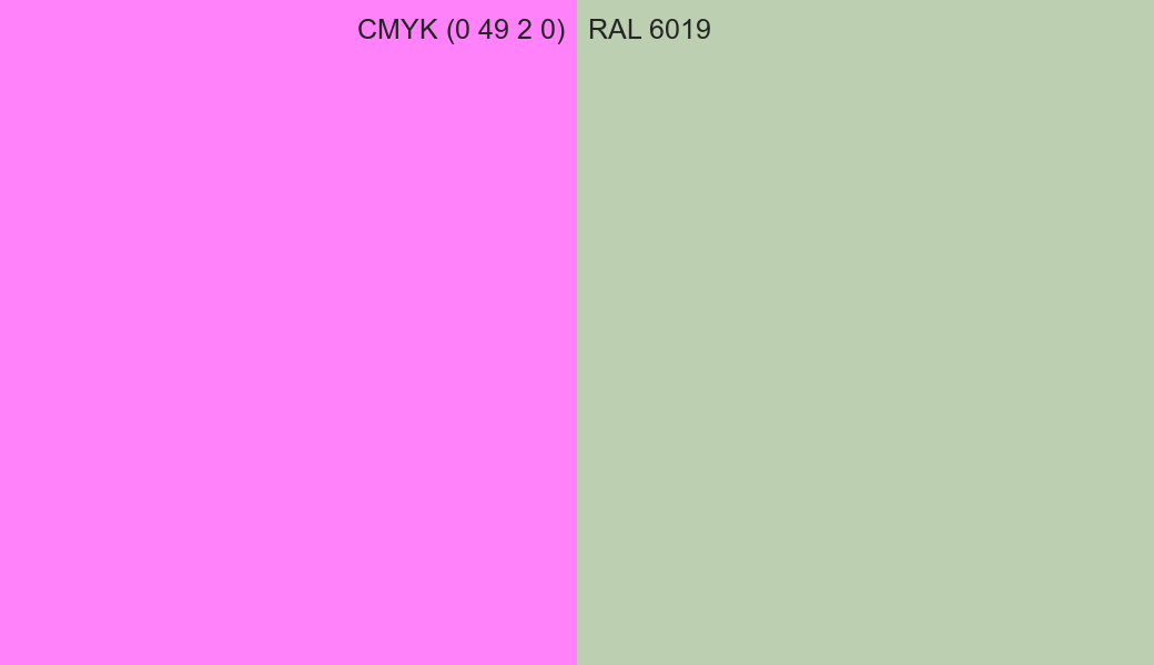 CMYK Color CMYK (0 49 2 0) vs RAL 6019 side by side comparison CMYK Color CMYK (0 49 2 0) vs RAL 6019 side by side comparison