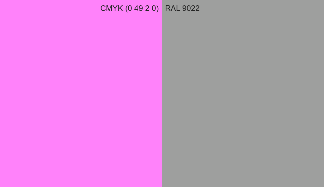 CMYK Color CMYK (0 49 2 0) vs RAL 9022 side by side comparison CMYK Color CMYK (0 49 2 0) vs RAL 9022 side by side comparison