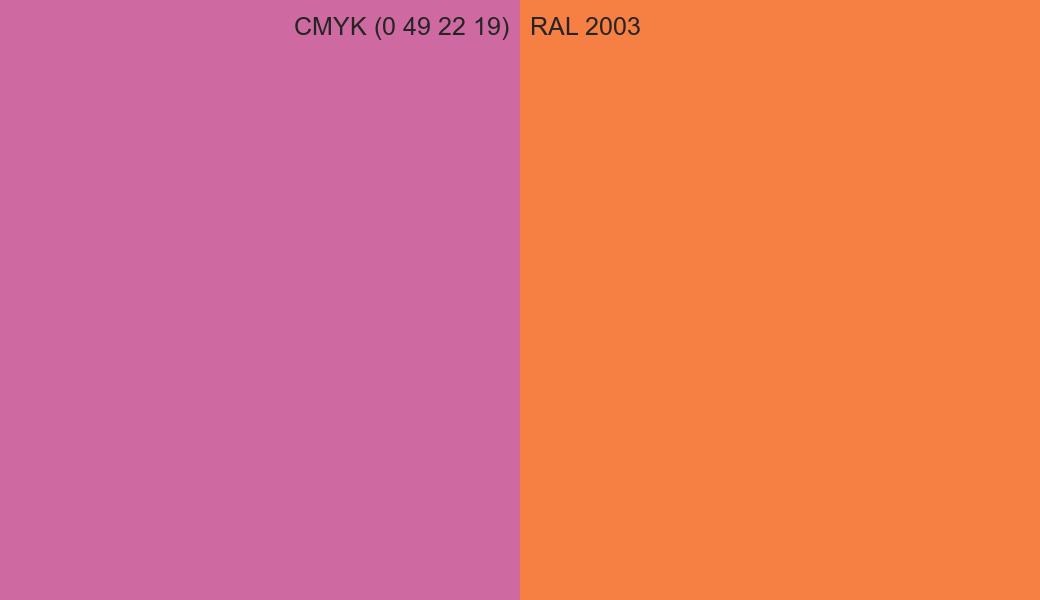 CMYK Color CMYK (0 49 22 19) vs RAL 2003 side by side comparison CMYK Color CMYK (0 49 22 19) vs RAL 2003 side by side comparison