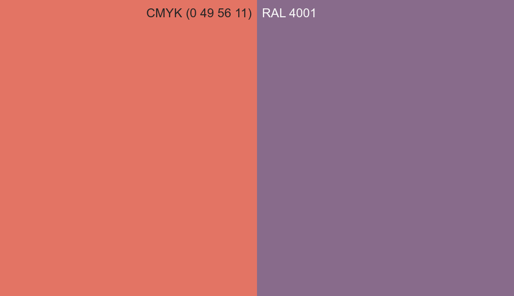 CMYK Color CMYK (0 49 56 11) vs RAL 4001 side by side comparison CMYK Color CMYK (0 49 56 11) vs RAL 4001 side by side comparison