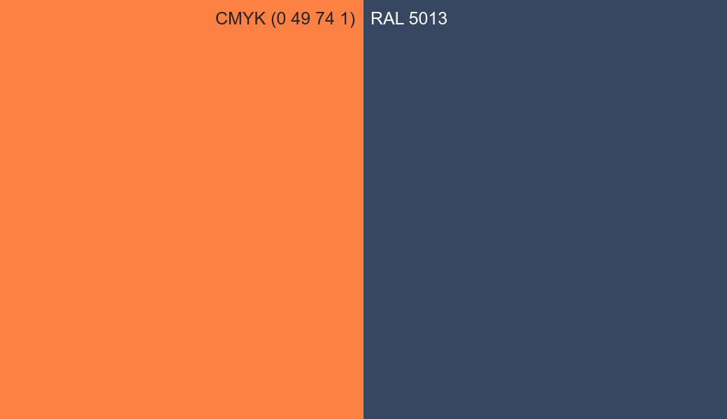 CMYK Color CMYK (0 49 74 1) vs RAL 5013 side by side comparison CMYK Color CMYK (0 49 74 1) vs RAL 5013 side by side comparison