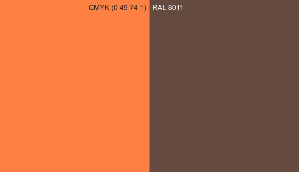 CMYK Color CMYK (0 49 74 1) vs RAL 8011 side by side comparison CMYK Color CMYK (0 49 74 1) vs RAL 8011 side by side comparison