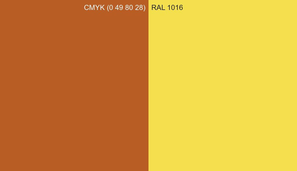 CMYK Color CMYK (0 49 80 28) vs RAL 1016 side by side comparison CMYK Color CMYK (0 49 80 28) vs RAL 1016 side by side comparison