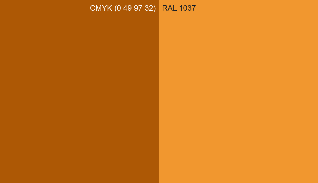 CMYK Color CMYK (0 49 97 32) vs RAL 1037 side by side comparison CMYK Color CMYK (0 49 97 32) vs RAL 1037 side by side comparison