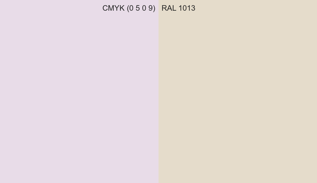 CMYK Color CMYK (0 5 0 9) vs RAL 1013 side by side comparison CMYK Color CMYK (0 5 0 9) vs RAL 1013 side by side comparison