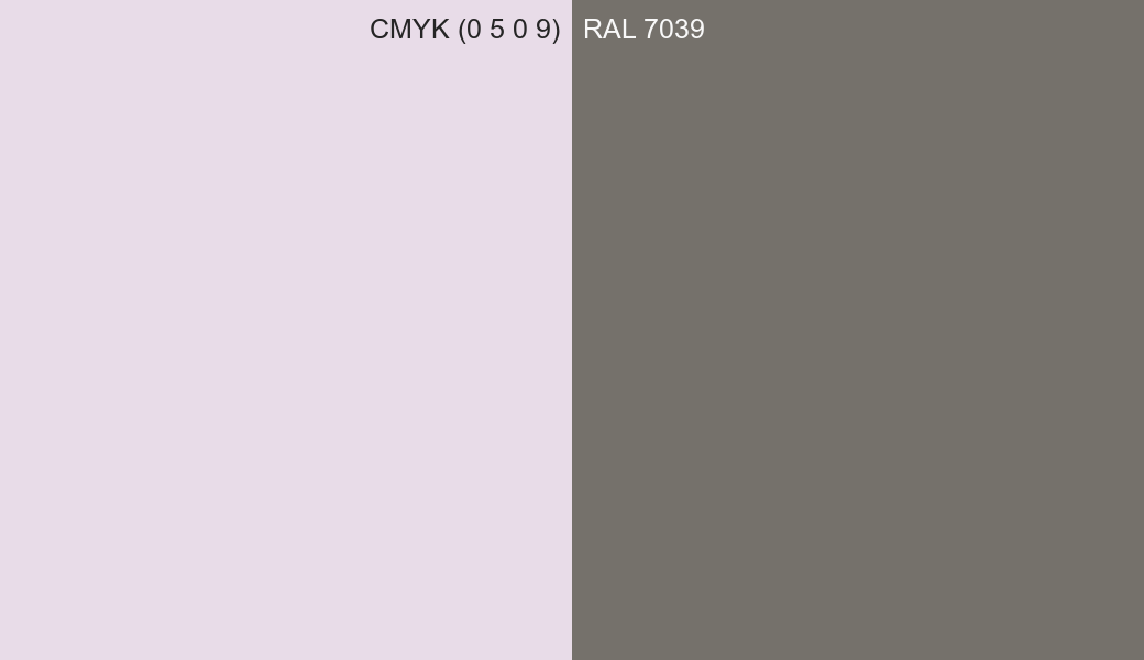 CMYK Color CMYK (0 5 0 9) vs RAL 7039 side by side comparison CMYK Color CMYK (0 5 0 9) vs RAL 7039 side by side comparison