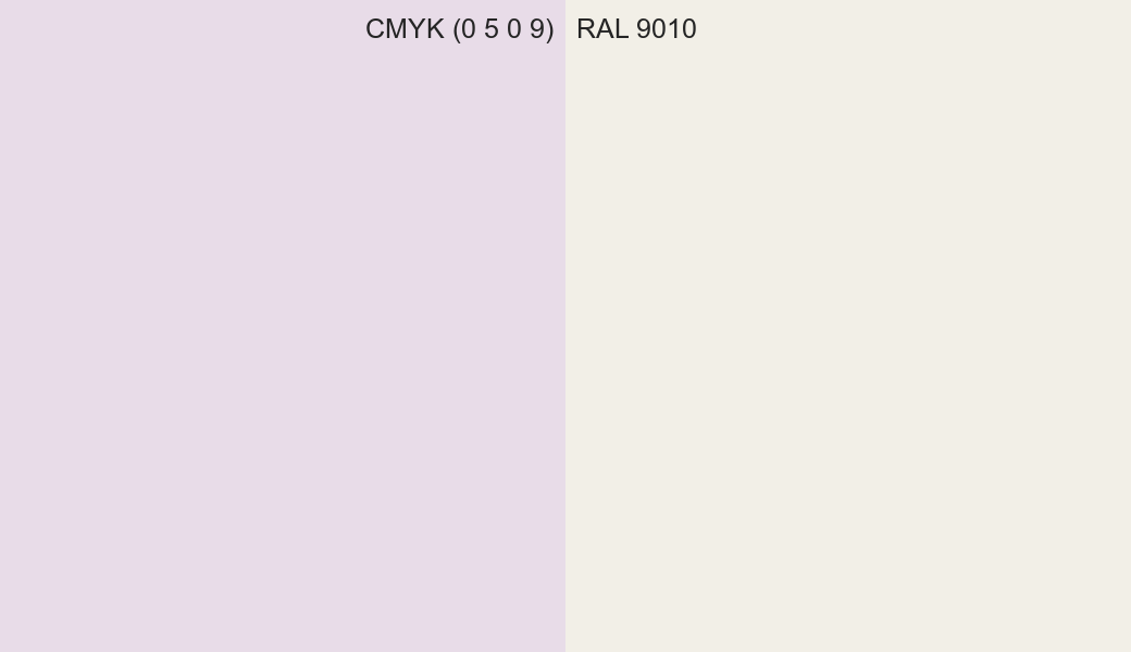 CMYK Color CMYK (0 5 0 9) vs RAL 9010 side by side comparison CMYK Color CMYK (0 5 0 9) vs RAL 9010 side by side comparison
