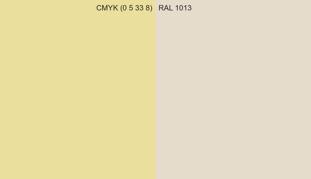 CMYK Color CMYK (0 5 33 8) vs RAL 1013 side by side comparison CMYK Color CMYK (0 5 33 8) vs RAL 1013 side by side comparison