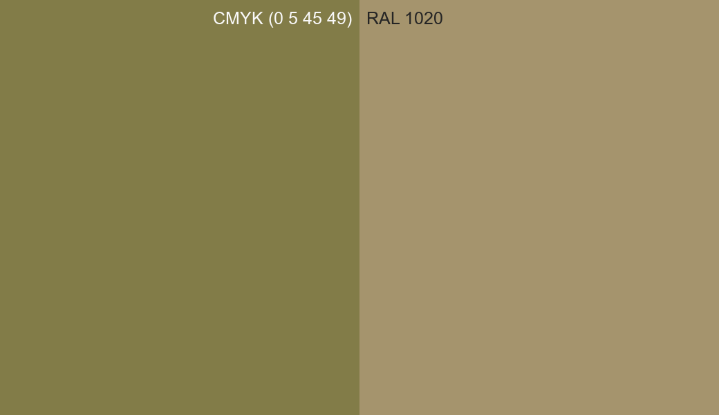 CMYK Color CMYK (0 5 45 49) vs RAL 1020 side by side comparison CMYK Color CMYK (0 5 45 49) vs RAL 1020 side by side comparison