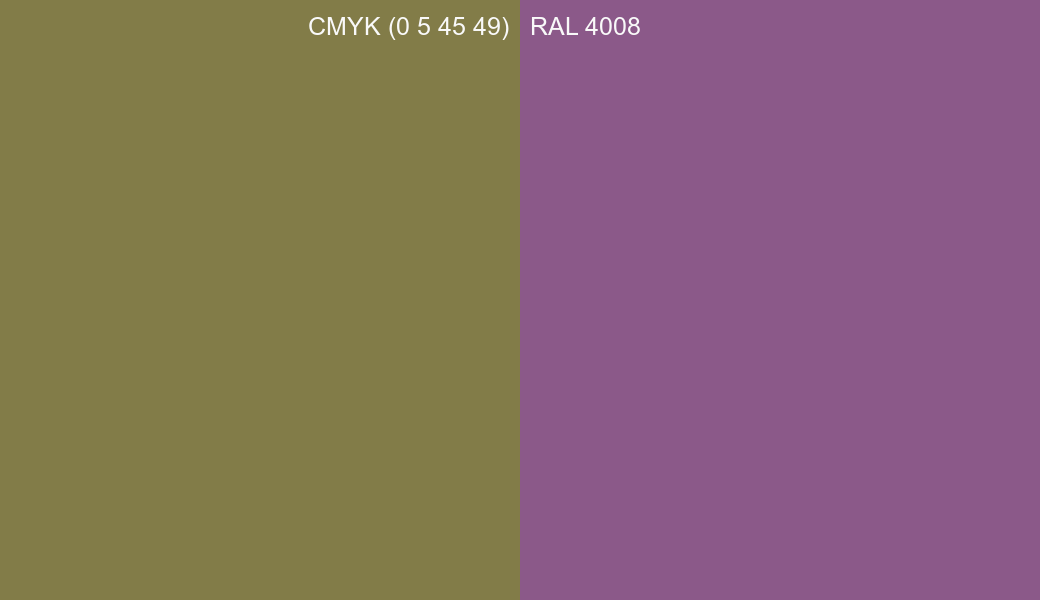 CMYK Color CMYK (0 5 45 49) vs RAL 4008 side by side comparison CMYK Color CMYK (0 5 45 49) vs RAL 4008 side by side comparison