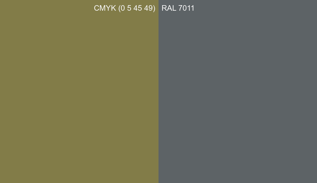 CMYK Color CMYK (0 5 45 49) vs RAL 7011 side by side comparison CMYK Color CMYK (0 5 45 49) vs RAL 7011 side by side comparison