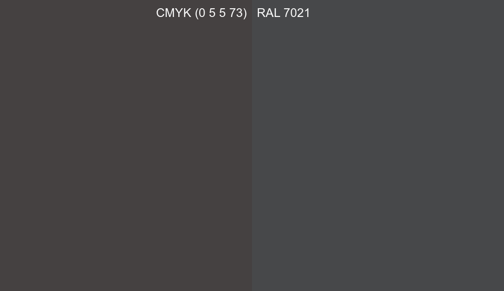 CMYK Color CMYK (0 5 5 73) vs RAL 7021 side by side comparison CMYK Color CMYK (0 5 5 73) vs RAL 7021 side by side comparison
