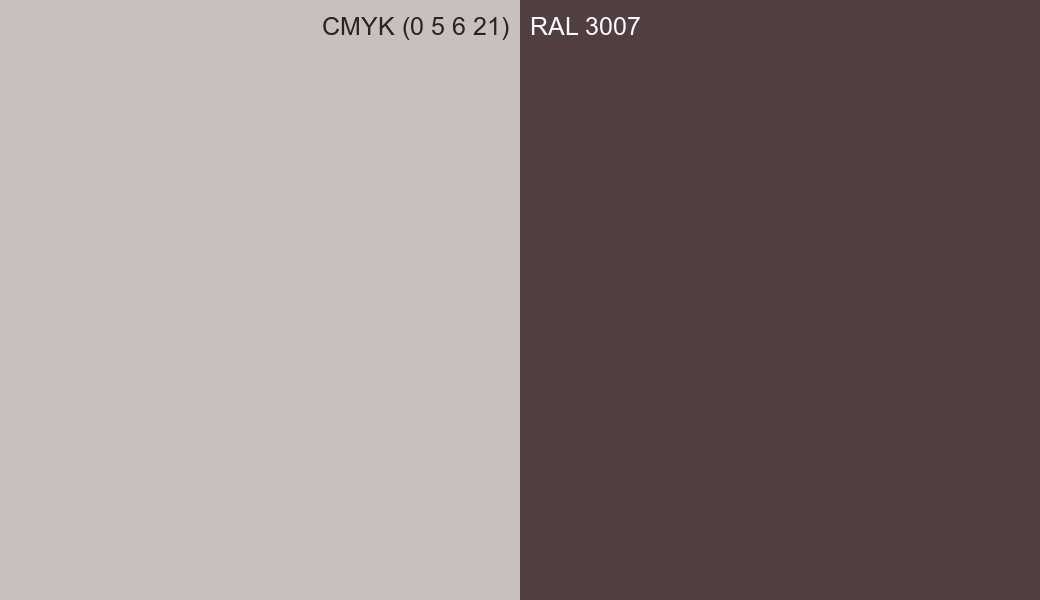 CMYK Color CMYK (0 5 6 21) vs RAL 3007 side by side comparison CMYK Color CMYK (0 5 6 21) vs RAL 3007 side by side comparison
