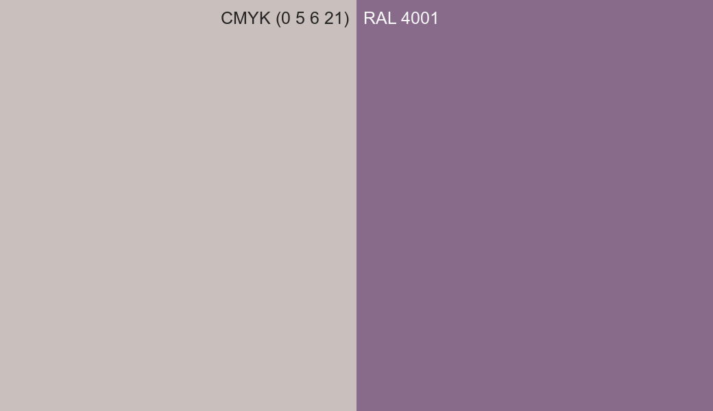 CMYK Color CMYK (0 5 6 21) vs RAL 4001 side by side comparison CMYK Color CMYK (0 5 6 21) vs RAL 4001 side by side comparison