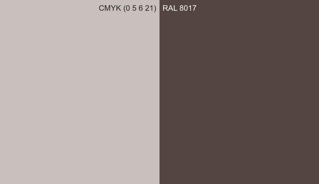CMYK Color CMYK (0 5 6 21) vs RAL 8017 side by side comparison CMYK Color CMYK (0 5 6 21) vs RAL 8017 side by side comparison
