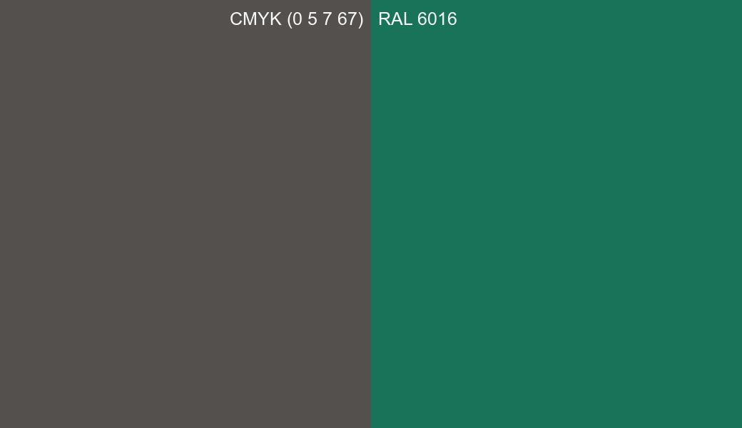 CMYK Color CMYK (0 5 7 67) vs RAL 6016 side by side comparison CMYK Color CMYK (0 5 7 67) vs RAL 6016 side by side comparison