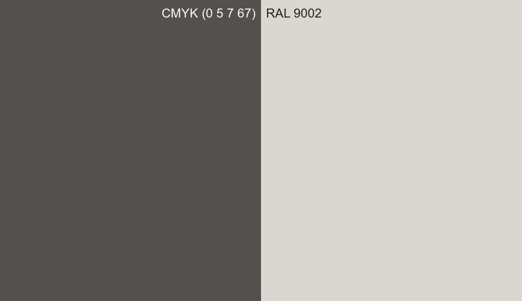 CMYK Color CMYK (0 5 7 67) vs RAL 9002 side by side comparison CMYK Color CMYK (0 5 7 67) vs RAL 9002 side by side comparison