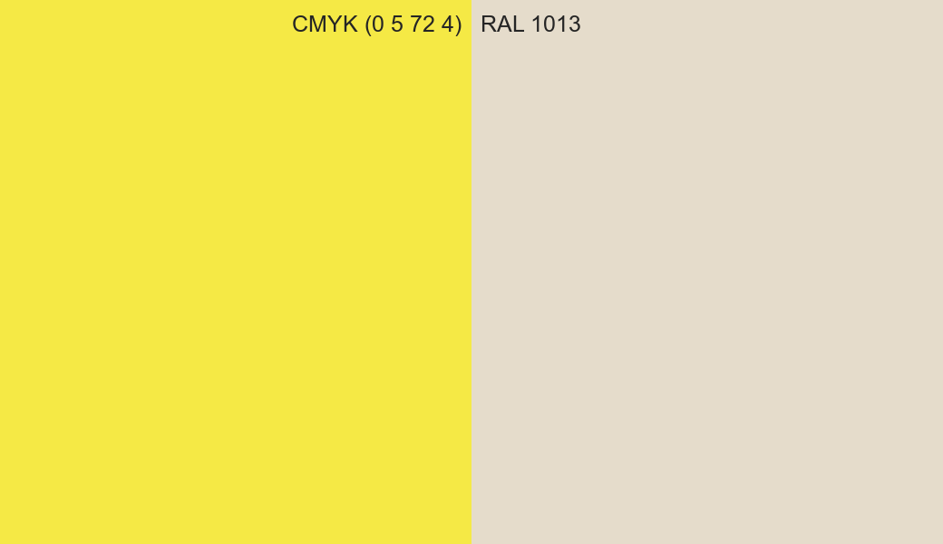 CMYK Color CMYK (0 5 72 4) vs RAL 1013 side by side comparison CMYK Color CMYK (0 5 72 4) vs RAL 1013 side by side comparison