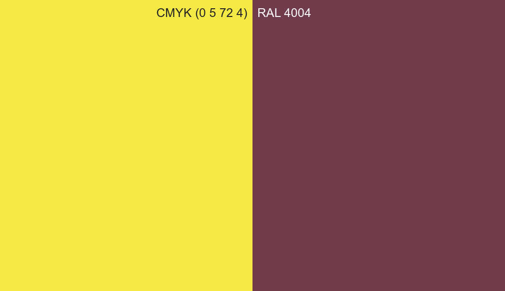 CMYK Color CMYK (0 5 72 4) vs RAL 4004 side by side comparison CMYK Color CMYK (0 5 72 4) vs RAL 4004 side by side comparison