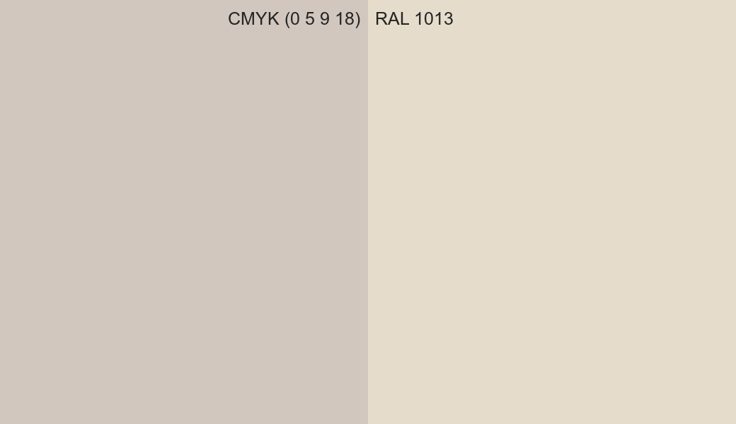 CMYK Color CMYK (0 5 9 18) vs RAL 1013 side by side comparison CMYK Color CMYK (0 5 9 18) vs RAL 1013 side by side comparison