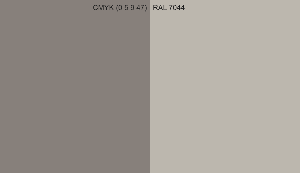 CMYK Color CMYK (0 5 9 47) vs RAL 7044 side by side comparison CMYK Color CMYK (0 5 9 47) vs RAL 7044 side by side comparison