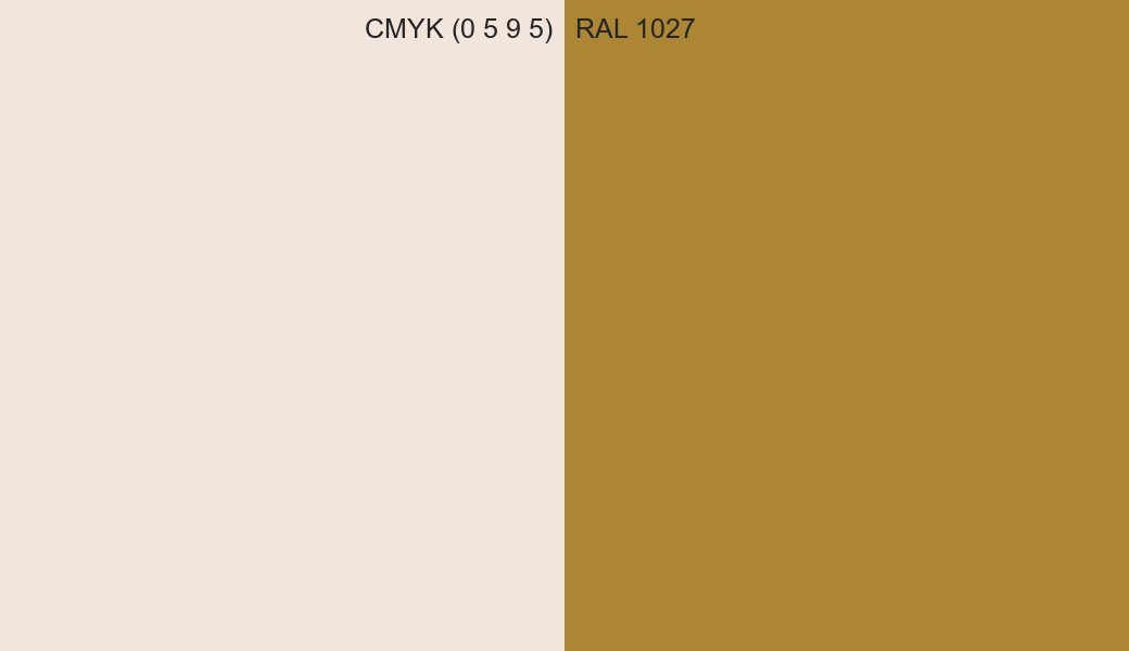 CMYK Color CMYK (0 5 9 5) vs RAL 1027 side by side comparison CMYK Color CMYK (0 5 9 5) vs RAL 1027 side by side comparison