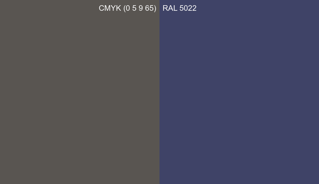CMYK Color CMYK (0 5 9 65) vs RAL 5022 side by side comparison CMYK Color CMYK (0 5 9 65) vs RAL 5022 side by side comparison