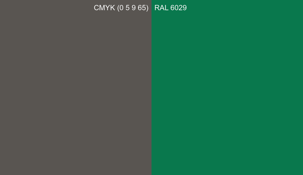 CMYK Color CMYK (0 5 9 65) vs RAL 6029 side by side comparison CMYK Color CMYK (0 5 9 65) vs RAL 6029 side by side comparison