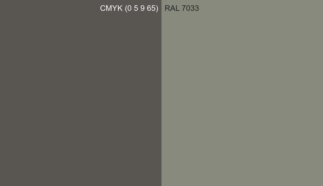 CMYK Color CMYK (0 5 9 65) vs RAL 7033 side by side comparison CMYK Color CMYK (0 5 9 65) vs RAL 7033 side by side comparison