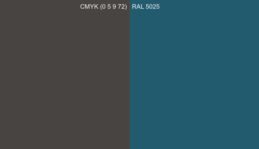 CMYK Color CMYK (0 5 9 72) vs RAL 5025 side by side comparison CMYK Color CMYK (0 5 9 72) vs RAL 5025 side by side comparison